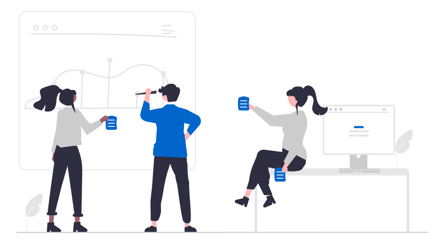 Vector illustration of founders presenting Clarifi Policy & Advocacy teamwork collaboration