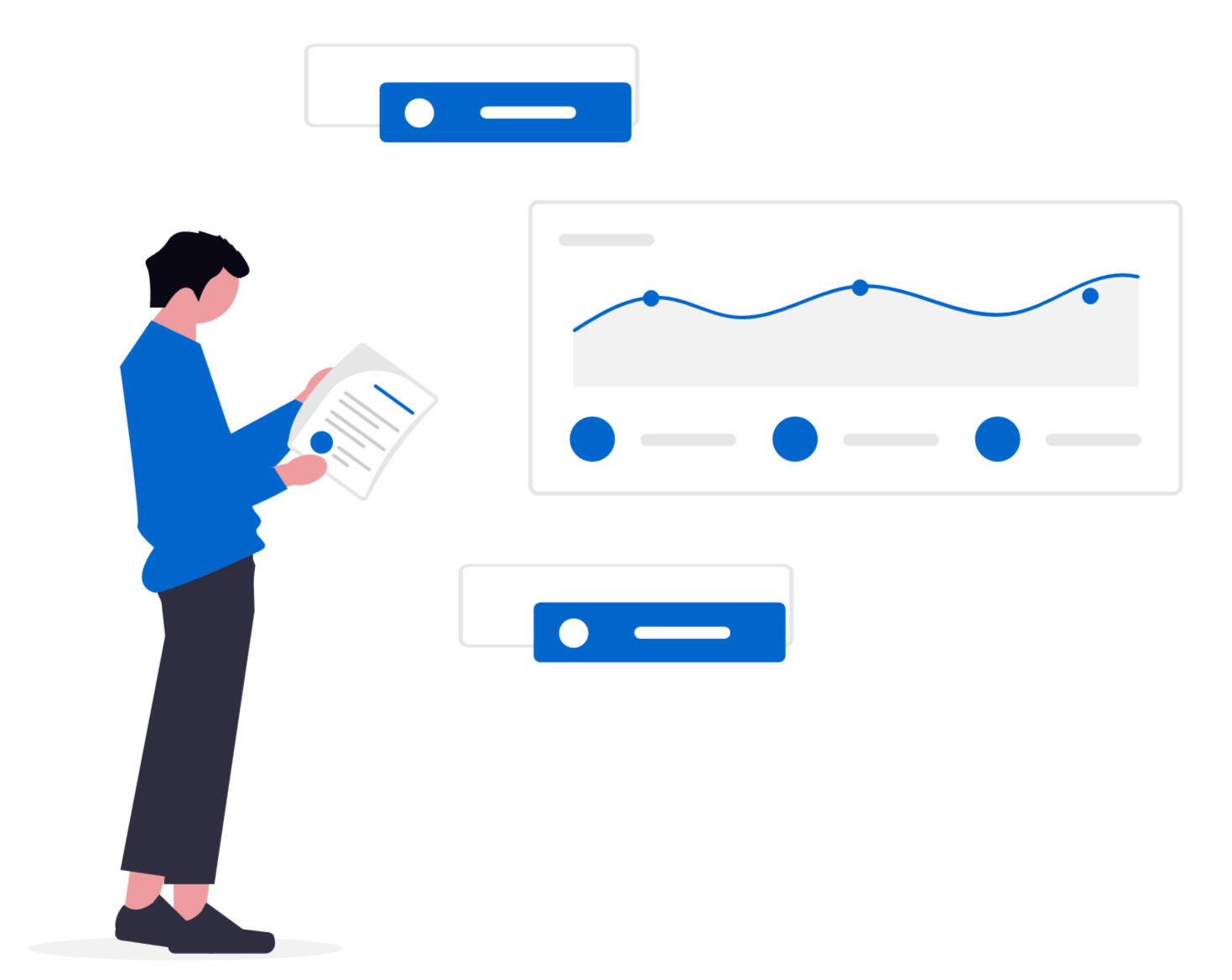 Minimal vector illustration of a business strategy plan and data charts symbolising Clarifi Strategy’s regulatory and growth planning services.